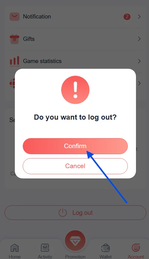 Click on confirm to log out